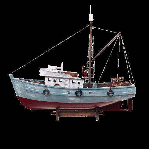 BOAT Model / Wooden Miniature Fishing Boat with Paddles / Vintage Art / Nautical Deco / Home Decoration / Table & Library Decoration