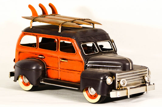 1948 FORD CAR with Surf Board Decoration / Old Motor Model / Vintage Metal Toy / Antique Collectors Item / Gift Idea