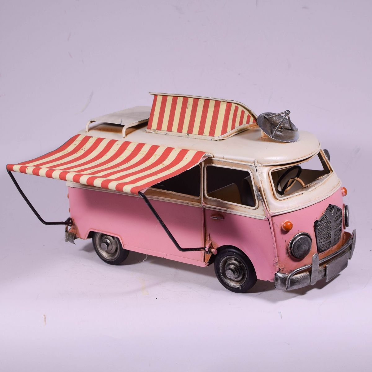 PINK VAN with Tent Decoration / Old Motor Model / Vintage Metal Toy / Antique Collectors Item / Gift Idea