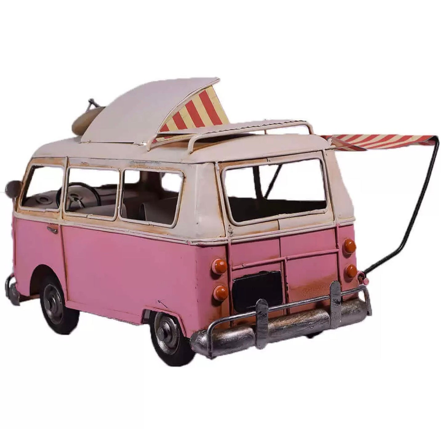 PINK VAN with Tent Decoration / Old Motor Model / Vintage Metal Toy / Antique Collectors Item / Gift Idea