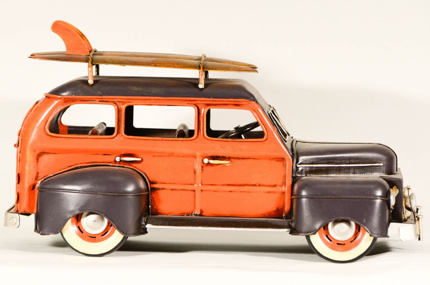 1948 FORD CAR with Surf Board Decoration / Old Motor Model / Vintage Metal Toy / Antique Collectors Item / Gift Idea