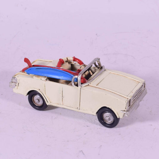 CABRIOLET WHITE with Surf Board Decoration / Retro Motor Model / Vintage Metal Toy / Classic Collectors Item / Gift Idea