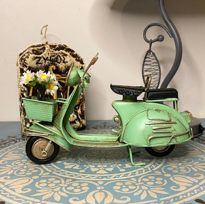 TEAL VESPA with Basket Ornament / Scooter Metal Model with Flowers / Old Vespa Model / Vintage Metal Toy / Collectors Item / Gift Idea