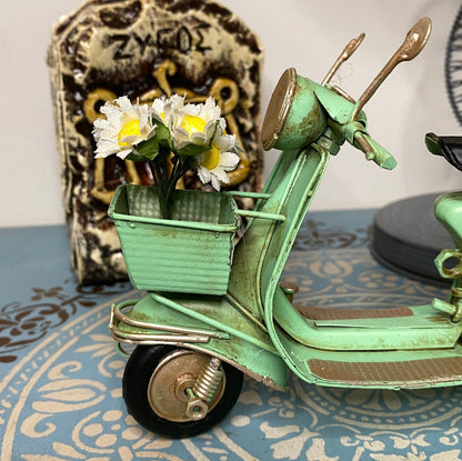 TEAL VESPA with Basket Ornament / Scooter Metal Model with Flowers / Old Vespa Model / Vintage Metal Toy / Collectors Item / Gift Idea