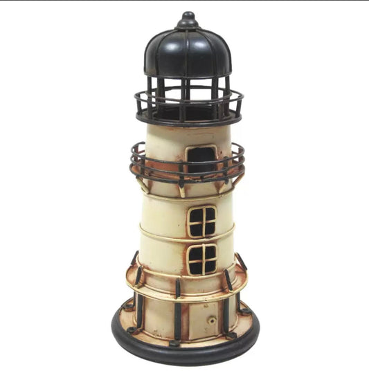 LIGHTHOUSE Metal Decoration / Round Lighthouse Sculpture / Boho Beach House Decor / Vintage Beige Lighthouse Miniature / Summer Deco