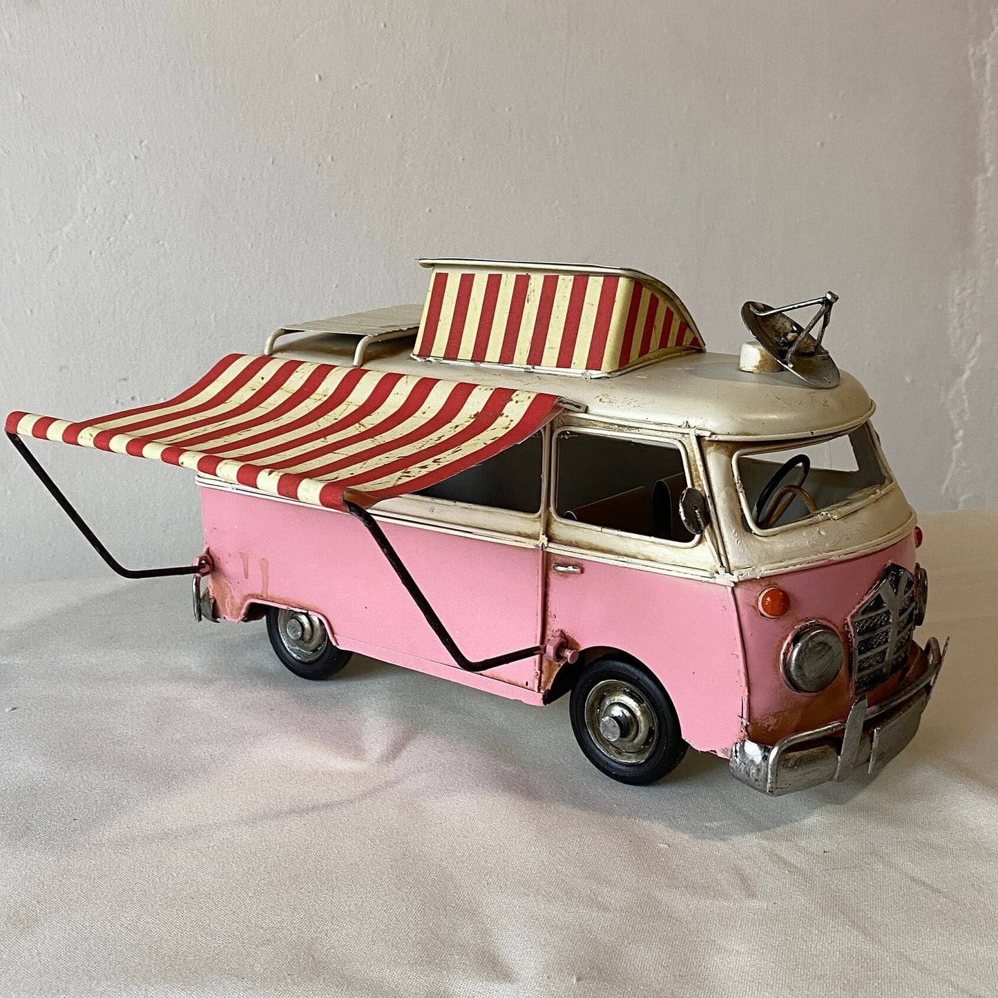 PINK VAN with Tent Decoration / Old Motor Model / Vintage Metal Toy / Antique Collectors Item / Gift Idea