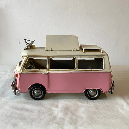 PINK VAN with Tent Decoration / Old Motor Model / Vintage Metal Toy / Antique Collectors Item / Gift Idea